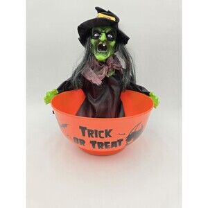 Halloween Motion Activated Witch Candy Bowl Light Up Eyes Animated